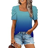 XIEERDUO Women Shirts Square Neck Puff Sleeve Tops Casual Tshirts Flowy