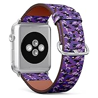 Compatible with Apple Watch Band 42mm 44mm 45mm 49mm (Purple Woodland Camo Pattern) Replacement Vegan Leather Strap for iWatch Series 8 7 6 5 4 3 2 1 Ultra SE