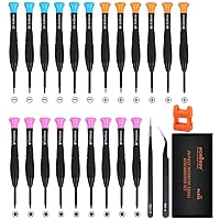 HORUSDY Mini Screwdriver Set, Set of 24 Pieces Magnetic Small Phillips/Slotted/Torx Star Screwdrivers, Precision Screwdriver Set for Repairing Eyeglass Phone Watch, Orange, Blue, Pink