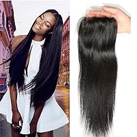 Beauty Forever Hair Brazilian Straight Hair 1 Piece 4x4 inch Free Part Straight Hair Lace Closure 100% Human Virgin Hair Extensions Natural Color (14'' closure)