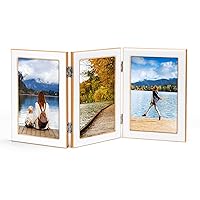Lavezee 4x6 Trifold Picture Frame, Vertical White Hinged Frames Made to Display Three 4 by 6 inch Photos for Wall or Tabletop Decor