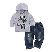 fhutpw Toddler Baby Boy Outfits Hoodie Sweatshirts & Jeans Clothes Set Fall Winter 6 9 12 18 24 Months