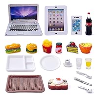 20Pcs Miniature Laptop Computer Tablet Toy Phone Pad and Hamburger Fries Cola Fast Food Cake Coffee Juice Fits Barbie Doll Accessories Scale Dollhouse Playsets Girl Mini Drink Food Party