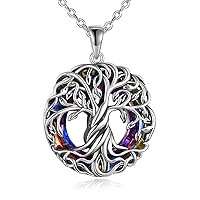 Cremation Jewelry s925 Sterling Silver Tree of Life Urn Necklace Keepsake Ashes Hair Memorial Locket with Circle Crystal w/Funnel Filler for Women Girls Friends