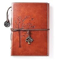 Lined Refillable Vintage Writing Journal for Women, Retro Tree of Life Faux Leather Cover Notebook/Travel Diary,Wide Ruled Paper,Daily Use Gift for Bloggers/Teachers/Back to College Students (Brown)