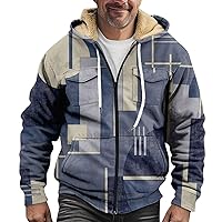Mens Sherpa Jacket Plaid Fleece Hoodies Full Zipper Thick Sherpa Lined Sweatshirt Warm Coat Sport Sweatshirt Jackets