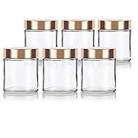 4 oz / 120 ml Clear Glass Straight Sided Jar with Gold Metal Overshell Lid (6 pack)