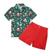 5 Set Christmas Clothes Toddler Kids Baby Boy Santa Deer Print Short Sleeve T Shirt Red Shorts (Green, 18-24 Months)