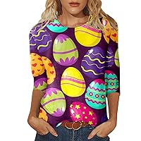 XJYIOEWT Aesthetic Clothes and Accessories Women Casual Fashion Round Neck Three Quarter Sleeve Colorful Easter Printed