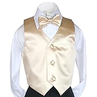 23 Color 2pc Boys Formal Satin Vest and Bow Tie Sets from Baby to 7 Years (7, Champagne)