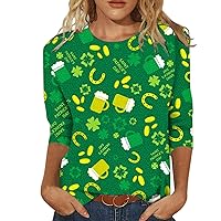 Spring Shirts for Women Womens Saint P Day Printed 3/4 Length Sleeve O Neck T Shirt Top Blouse Womens Summer T