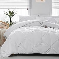 DOWNCOOL King Size Comforter Set - White Comforter King Size, 3-Piece Pintuck Bedding Comforter Sets with 1 Pinch Pleated Comforter and 2 Pillowcases, Soft Fluffy King Bedding Set for All Season