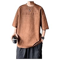 Verdusa Men's Letter Embossed Drop Shoulder T Shirt Half Sleeve Oversized Tee Top Coffee Brown Large