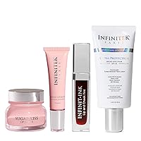 Infinitek® Paris, Natural Look Kit - Sugar Kiss Lip Scrub + Lip Balm Lip Plumper + INK Lip & Cheek and Face Sunscreen Tinted