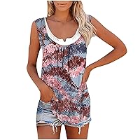 Womens 2024 Summer Tank Tops Cute Floral Print Tunic Pleated Scoop Neck Blouses Casual Sleeveless Camis Shirts