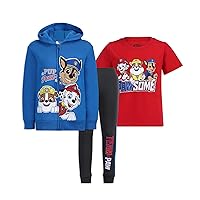 Nickelodeon Paw Patrol Boys T-Shirt, Zip Up Hoodie and Jogger Set for Toddler and Little Kids – Blue/Black/Red