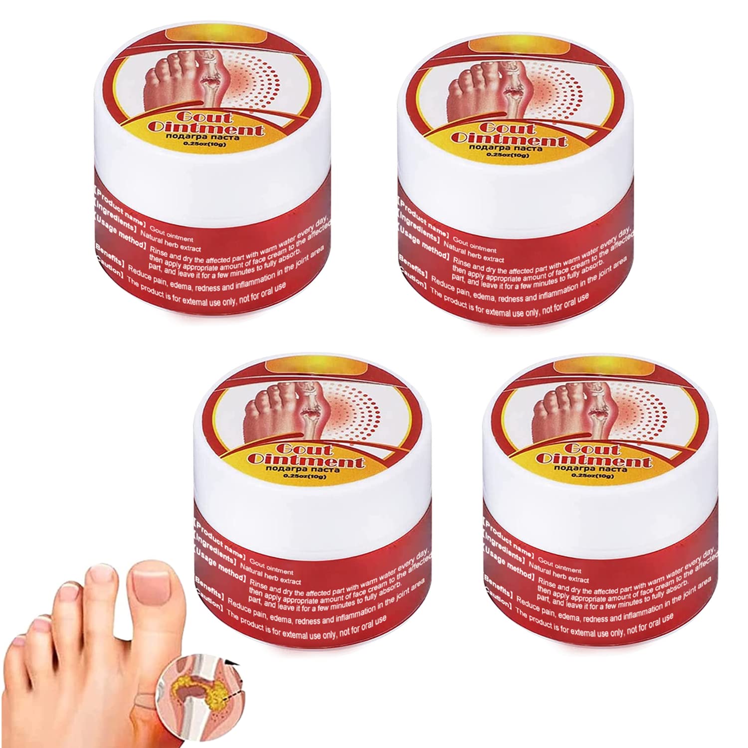 4Pcs Urigone Healing Ointment for Gout, Bunion Pain Relief Cream, Gout Pain Relief Ointment Ointment, Bunion Toe Stiffness Relief Cream，Toe Joint Valgus Corrector Cream