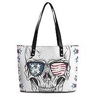Womens Handbag Skull And Usa Flag Leather Tote Bag Top Handle Satchel Bags For Lady