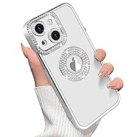 Losin for iPhone 14 Plus Glitter Case with Logo View for Women Girls Luxury Cute Diamond Case Bling Camera Protective Soft Clear Sparkle Rhinestone Shockproof Cover for iPhone 14 Plus, Silver