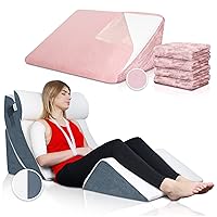 Lunix 4pcs Orthopedic Wedge Pillow Set, Memory Foam Sitting Pillow - Navy + Soft Plush Fabric Replacement Cover Set - Pink