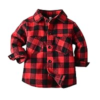 Toddler Boys 5t Kids Toddler Flannel Shirt Jacket Plaid Long Sleeve Lapel Button Down Shacket Baby Boys T Shirts