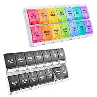 2 Pack AM PM Weekly 7 Day Pill Organizer, Sukuos Large Daily Pill Cases with Easy Push Button Design for Pills/Vitamin/Fish Oil/Supplements