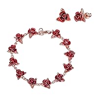U7 Rose Gold Plated Flower Bracelet+Earrings