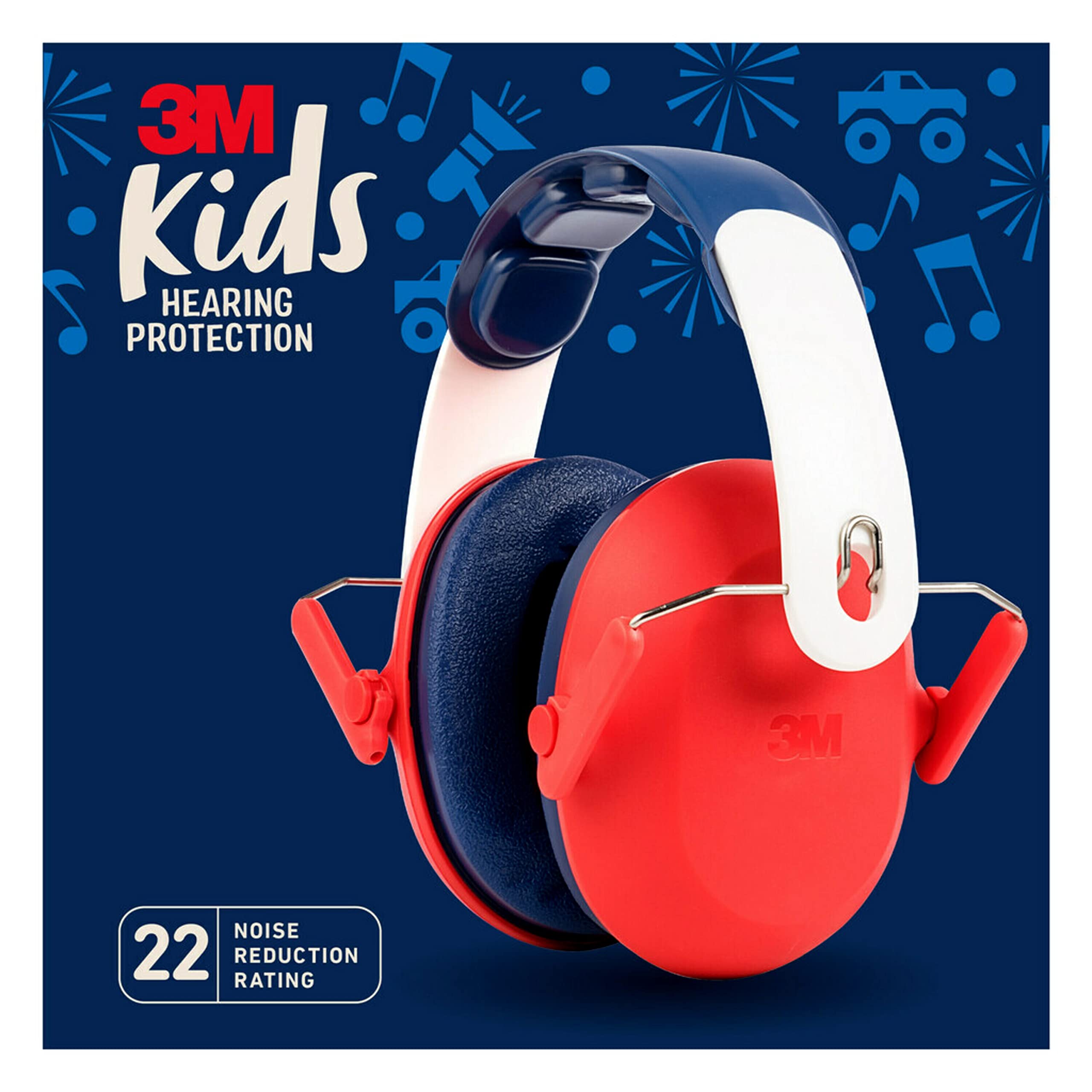 3M Kids Hearing Protection, Kids Ear Protection with Adjustable Headband, 22dB Noise Reduction Rating, Red