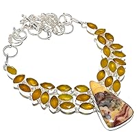Crazy Lace Agate, Yellow Sapphire 925 Sterling Silver Necklace 18