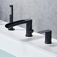 DASAN Roman Bathtub Faucet Set with Handheld Shower Sprayer 3-Hole Deck Mount Tub Filler Faucet Set, Matte Black Waterfall Roman Tub Faucet with Valve Included, DA-TF09WH-BK