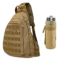 Wolf Brown Tactical Sling Crossbody Backpack Pack Military Rover Shoulder Bag and Wolf Brown Tactical Water Bottle Holder Pouch Molle System Bag (pack of 2)