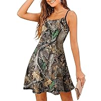 Camo Deer Camouflage Hunting Womens Sleeveless Sundress Skirt Summer Beach Swing Dress, Small