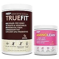RSP NUTRITION AminoLean Pre Workout Energy (Pink Lemonade 30 Servings) with TrueFit Protein Powder (Chocolate 2 LB)