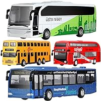 Geyiie School Bus Toy, Kids Die-Cast Metal Car Toys for Kids 3-8 Years Old Pull Back Car City Bus 1:80 Scale Double Decker London Vehicles, Cars Play Toys for Kids Easter Party Favor, Classroom Prizes