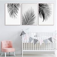JTQGDL Canvas Black White Palm Tree Leaves and Prints Minimalist Painting Wall Art Decorative Picture Nordic Style Home Decor (50x70cm) 3pcs Frameless