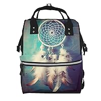 White Dream Catcher Feather Print Diaper Bag Multifunction Laptop Backpack Travel Daypacks Large Nappy Bag