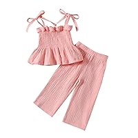 iiniim Toddler Baby Girl Summer Outfits Ruffle Crop Top with Wide Leg Pants Solid Color Clothes Set