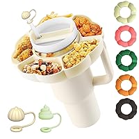 Snack Bowl for Stanley Cup 40 oz, Reusable Stanley Cup/Tumbler Accessories,Stanley Snack Tray with 5 Compartments and Straw Stopper,Snack Storage Nuts Platter Containers Box (Cream)