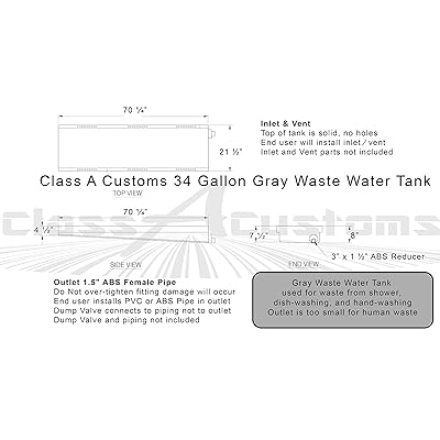 classAcustoms WT-3445 RV Grey Waste Water Holding Tank | 34 Gallon | Grey  Water | Gray Water | 1.5 Discharge Hub | Forest River RV Gray Black Waste