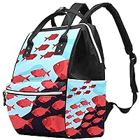 Underwater Red Fish Diaper Bag Backpack Baby Nappy Changing Bags Multi Function Large Capacity Travel Bag