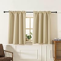 Blackout Curtains 45 Inches Long 2 Panels, Room Darkening Tiers with Rod Pocket, Short Black Out Curtain for Small Window, 42