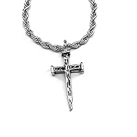 Nail Cross Necklace Antique Silver Finish Stainless Steel Twisted Rope Chain