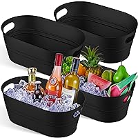 4 Pcs 4 Gallon Galvanized Metal Ice Buckets Beverage Tubs for Parties Large Drink Tin Bins for Beer Wine Champagne Cocktail Cooler for Christmas Halloween Bar (Black,Classic)