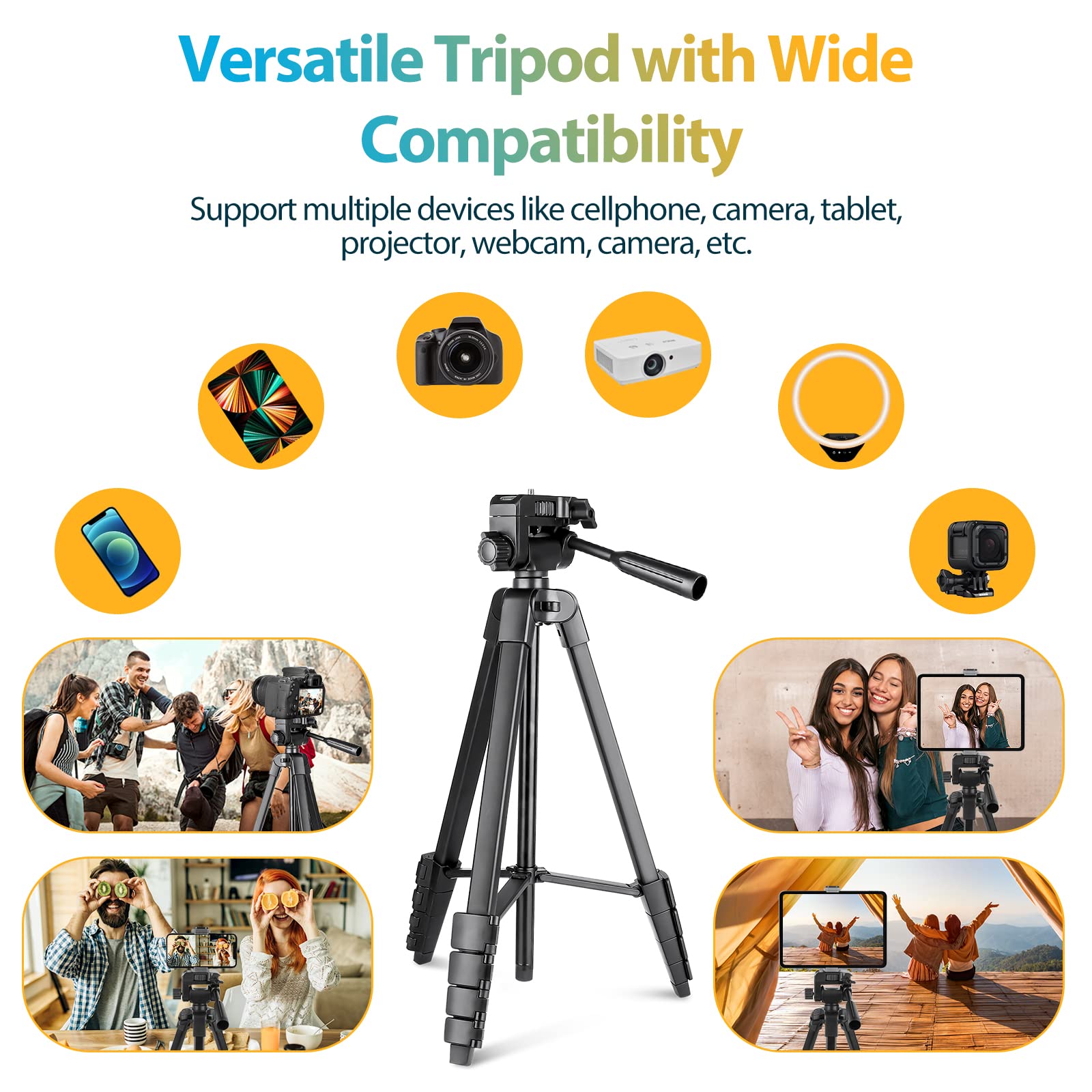 Aureday Phone Tripod Stand, 64” Extendable Cell Phone&Camera Tripod with Wireless Remote and Phone Holder, Aluminum iPad Tripod for Video Recording/Selfies/Live Stream/Vlogging