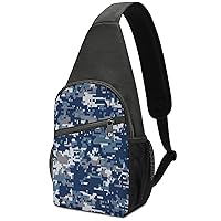 Blue Digital Camouflage Trendy Sling Bag Casual Crossbody Shoulder Backpack Lightweight Chest Bag for Travel Hiking