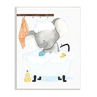 Stupell Industries Children's Baby Elephant Bubble Bath Rubber Duck Bathroom, Wall Plaque, White