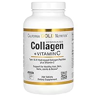 Hydrolyzed Collagen Peptides + Vitamin C by California Gold Nutrition - Support for Hair, Skin, Nails, Joints, & Bones - Featuring Type I & III Collagen Peptides - Gluten Free, Non-GMO - 250 Tablets