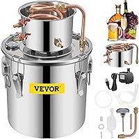 VEVOR Alcohol Still 3Gal/12L Alcohol Distiller Stainless Steel Distillery Kit for Alcohol With Copper Tube & Pump Home Brewing Kit Build-in Thermometer for DIY Whisky Wine Brandy