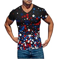 Men's American Flag Shirts Patriotic Tees V-Neck Short Sleeve 4Th of July Fitness Workout Muscle T Shirt Plus Size