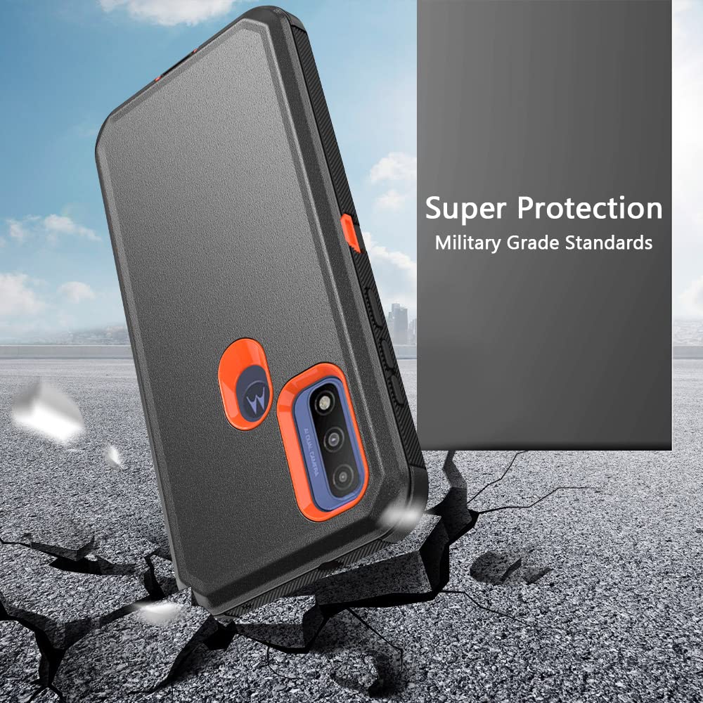 TASHHAR Phone Case for Motorola Moto G Pure, Heavy Duty Hard Shockproof Armor Protector Case Cover with Belt Clip Holster for Motorola G Pure 2021 6.5-inch (Black+Orange)